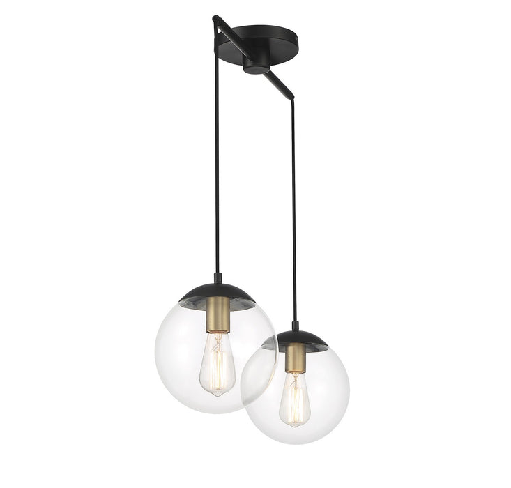 Meridian M100110MBKNB Two Light Chandelier, Matte Black with Natural Brass
