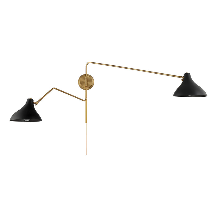 Meridian M90088MBKNB Two Light Wall Sconce, Matte Black with Natural Brass