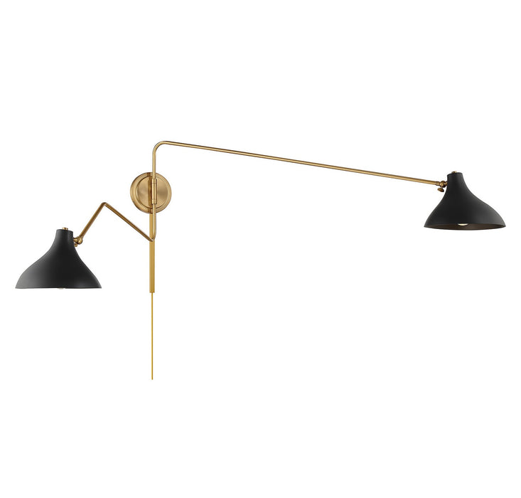 Meridian M90088MBKNB Two Light Wall Sconce, Matte Black with Natural Brass