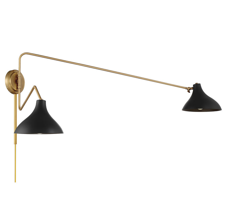 Meridian M90088MBKNB Two Light Wall Sconce, Matte Black with Natural Brass