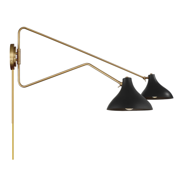 Meridian M90088MBKNB Two Light Wall Sconce, Matte Black with Natural Brass