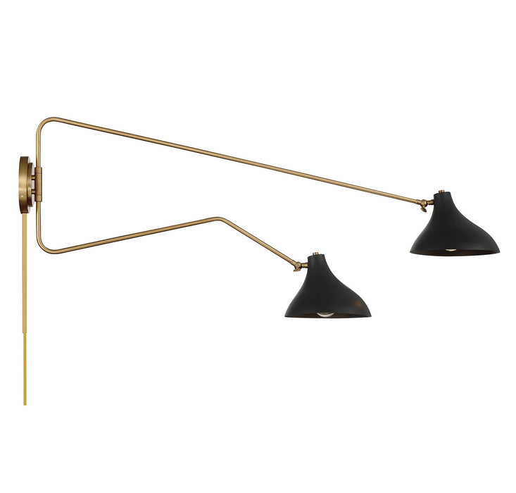 Meridian M90088MBKNB Two Light Wall Sconce, Matte Black with Natural Brass