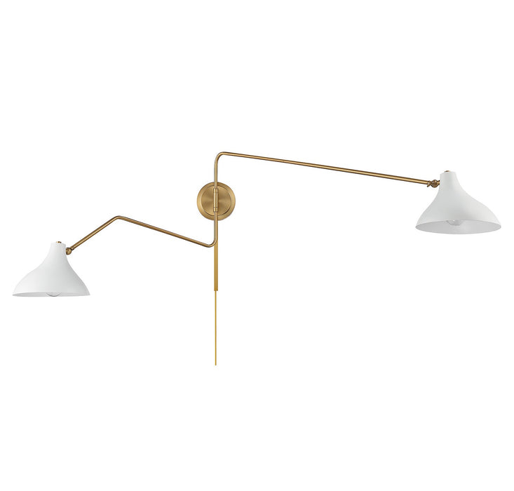 Meridian M90088WHNB Two Light Wall Sconce, White with Natural Brass