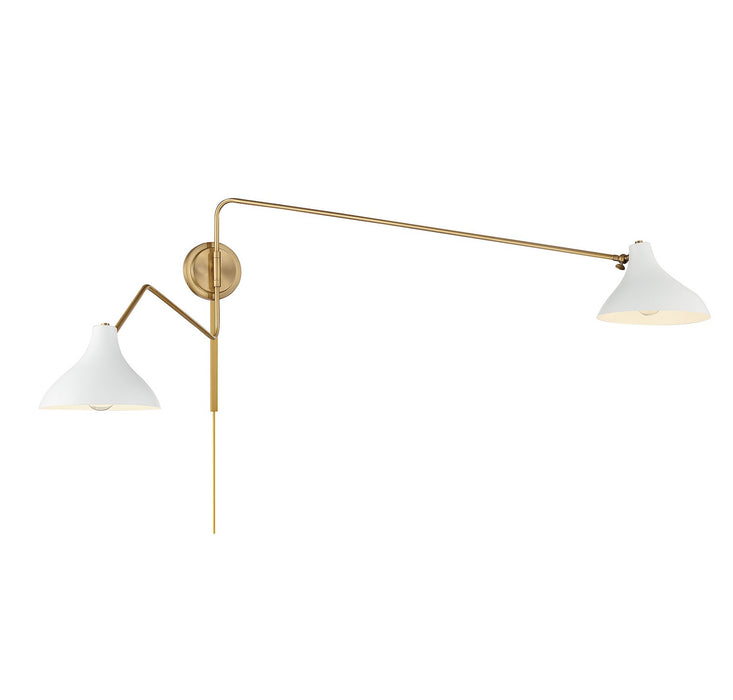 Meridian M90088WHNB Two Light Wall Sconce, White with Natural Brass