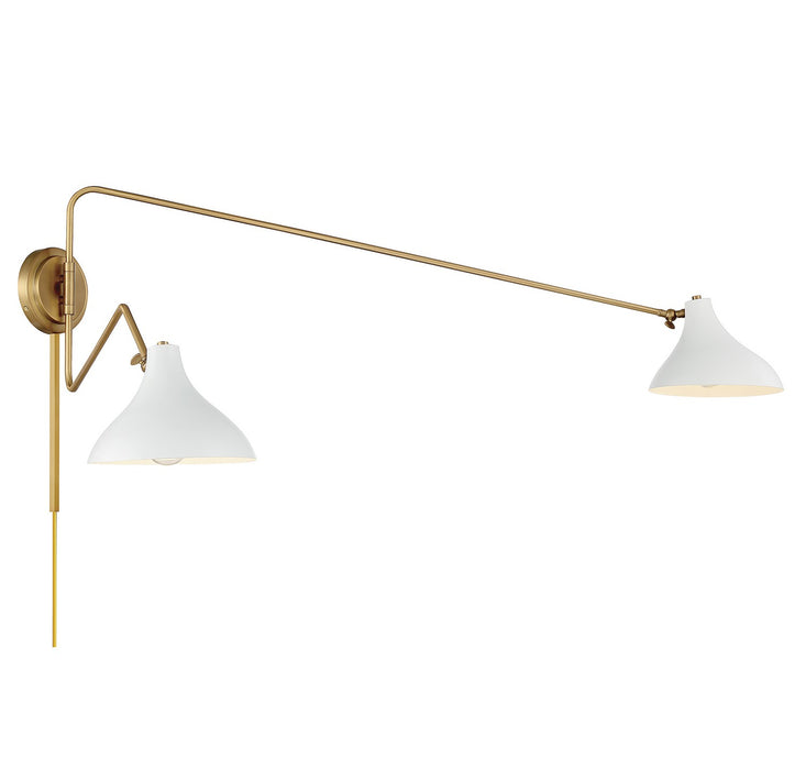 Meridian M90088WHNB Two Light Wall Sconce, White with Natural Brass