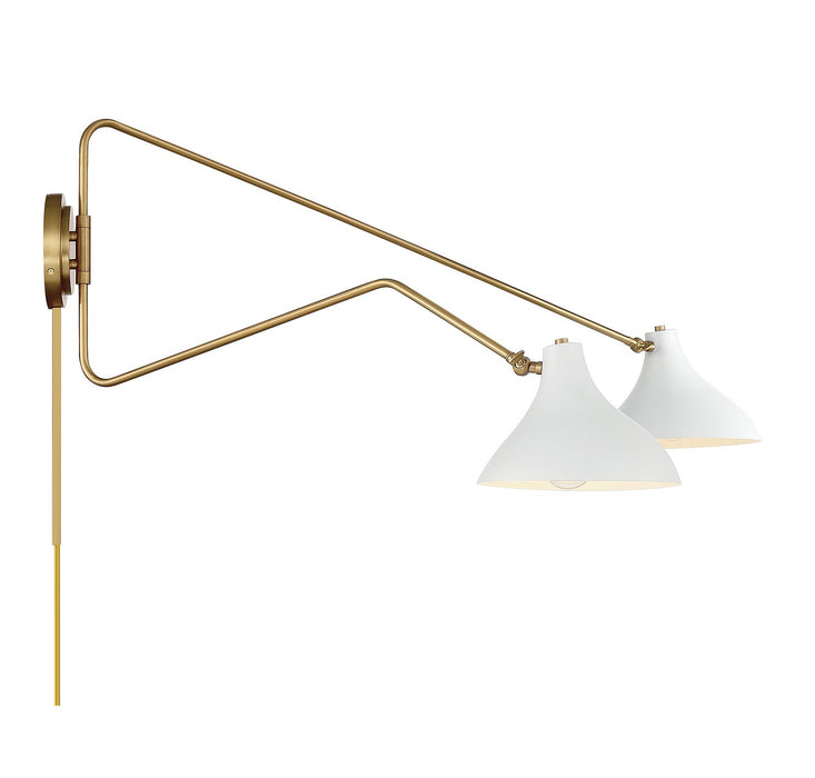 Meridian M90088WHNB Two Light Wall Sconce, White with Natural Brass