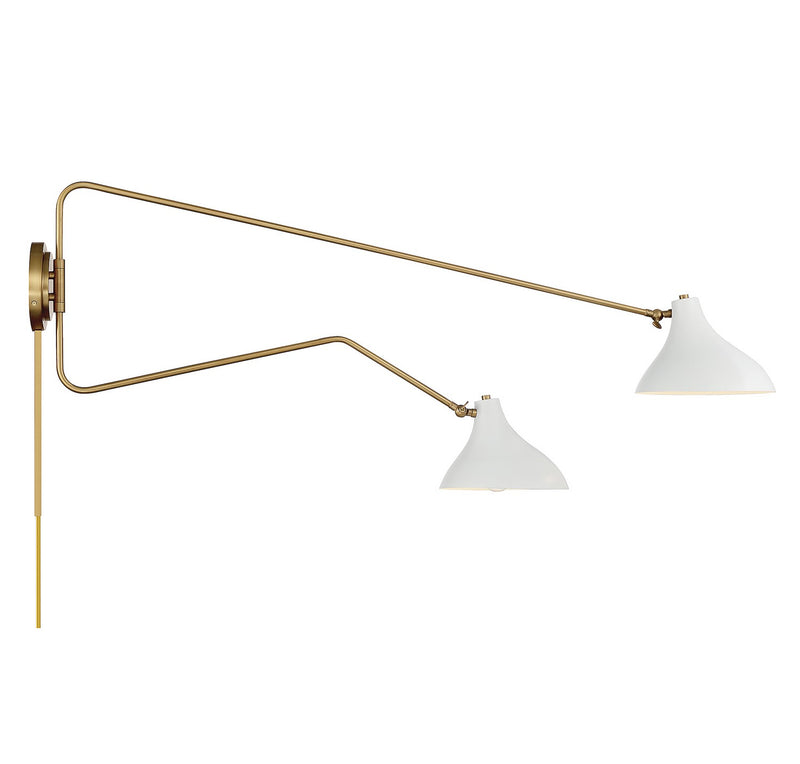 Meridian M90088WHNB Two Light Wall Sconce, White with Natural Brass
