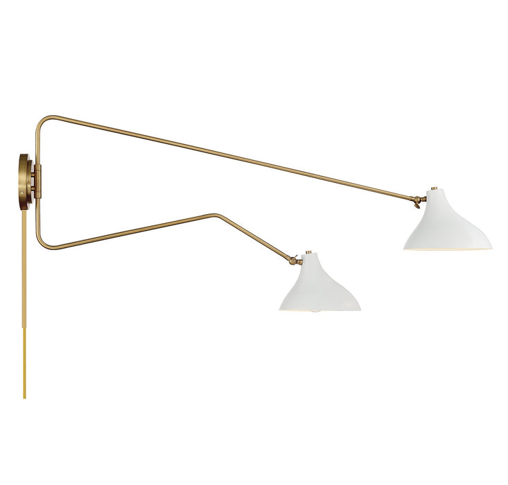 Meridian M90088WHNB Two Light Wall Sconce, White with Natural Brass