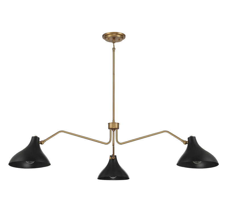 Meridian M7019MBKNB Three Light Pendant, Matte Black with Natural Brass