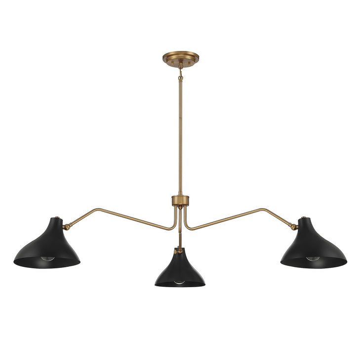 Meridian M7019MBKNB Three Light Pendant, Matte Black with Natural Brass