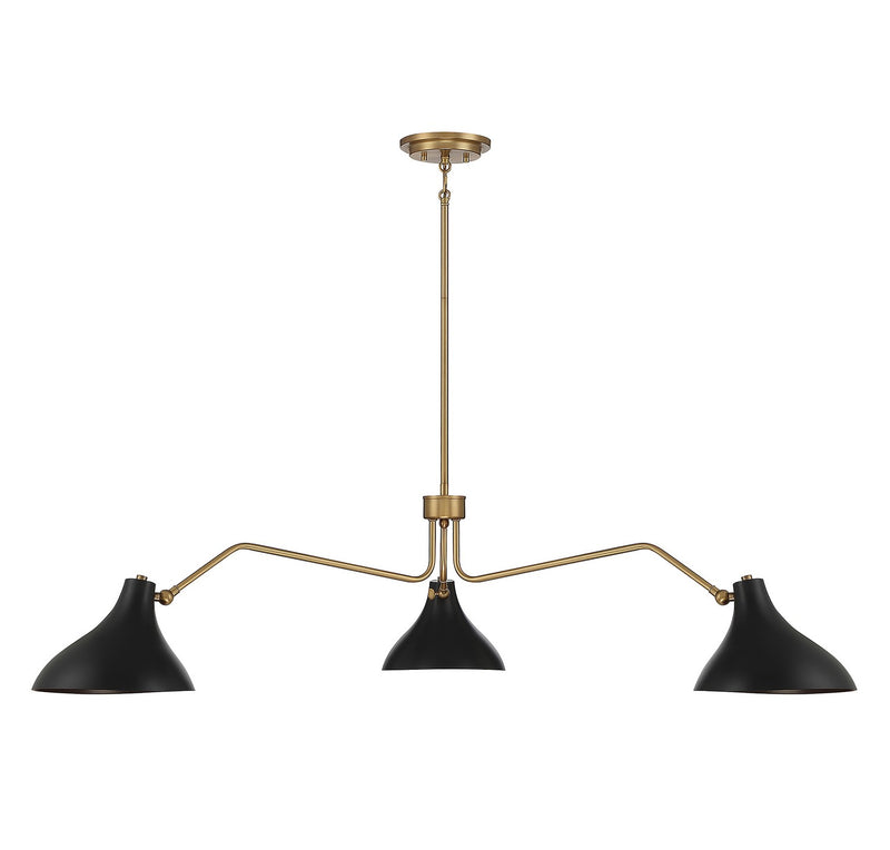 Meridian M7019MBKNB Three Light Pendant, Matte Black with Natural Brass