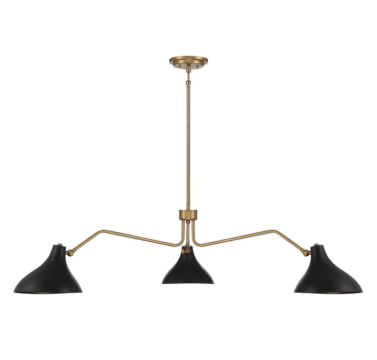 Meridian M7019MBKNB Three Light Pendant, Matte Black with Natural Brass