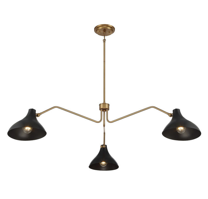 Meridian M7019MBKNB Three Light Pendant, Matte Black with Natural Brass