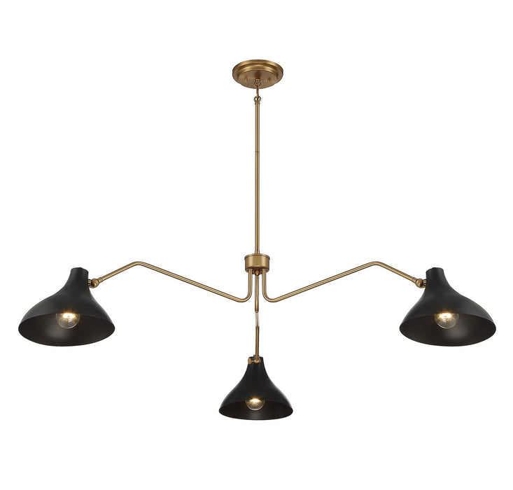 Meridian M7019MBKNB Three Light Pendant, Matte Black with Natural Brass