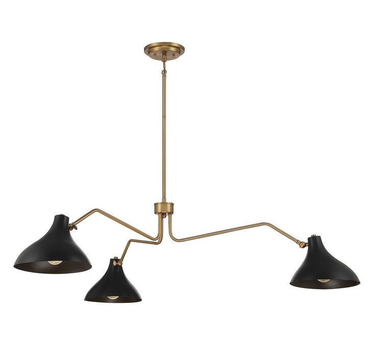 Meridian M7019MBKNB Three Light Pendant, Matte Black with Natural Brass