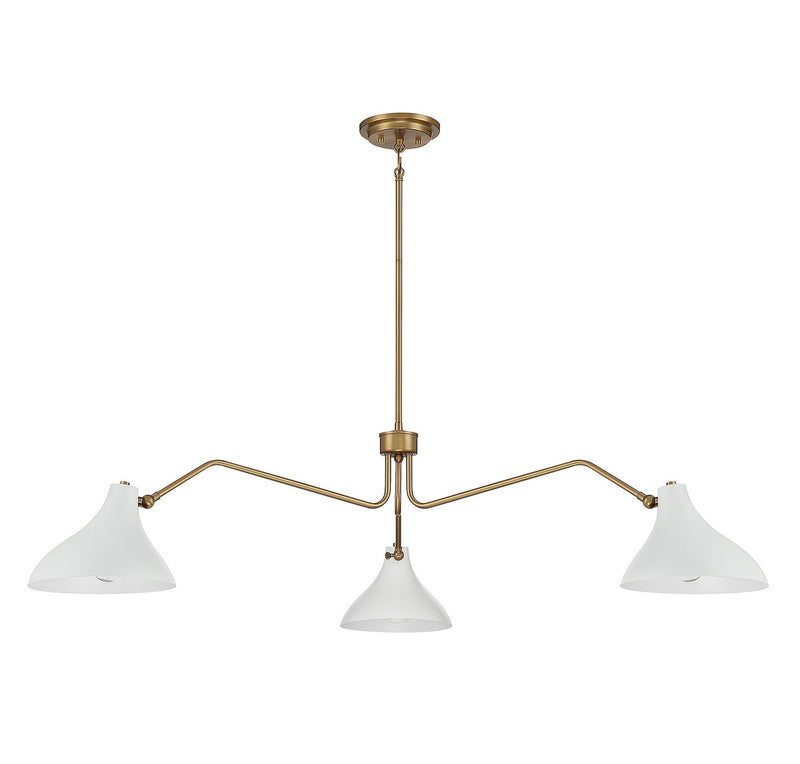 Meridian M7019WHNB Three Light Pendant, White with Natural Brass