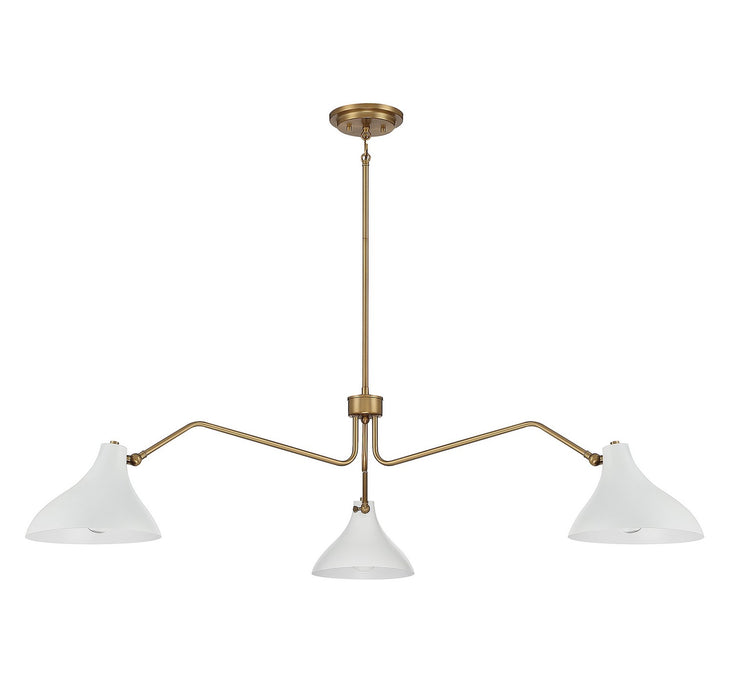 Meridian M7019WHNB Three Light Pendant, White with Natural Brass