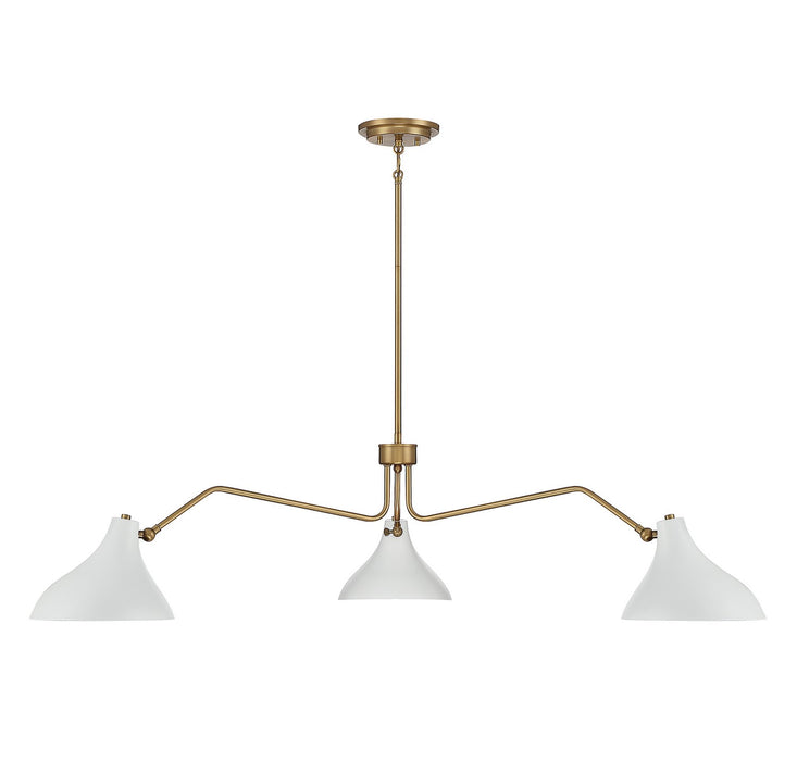 Meridian M7019WHNB Three Light Pendant, White with Natural Brass