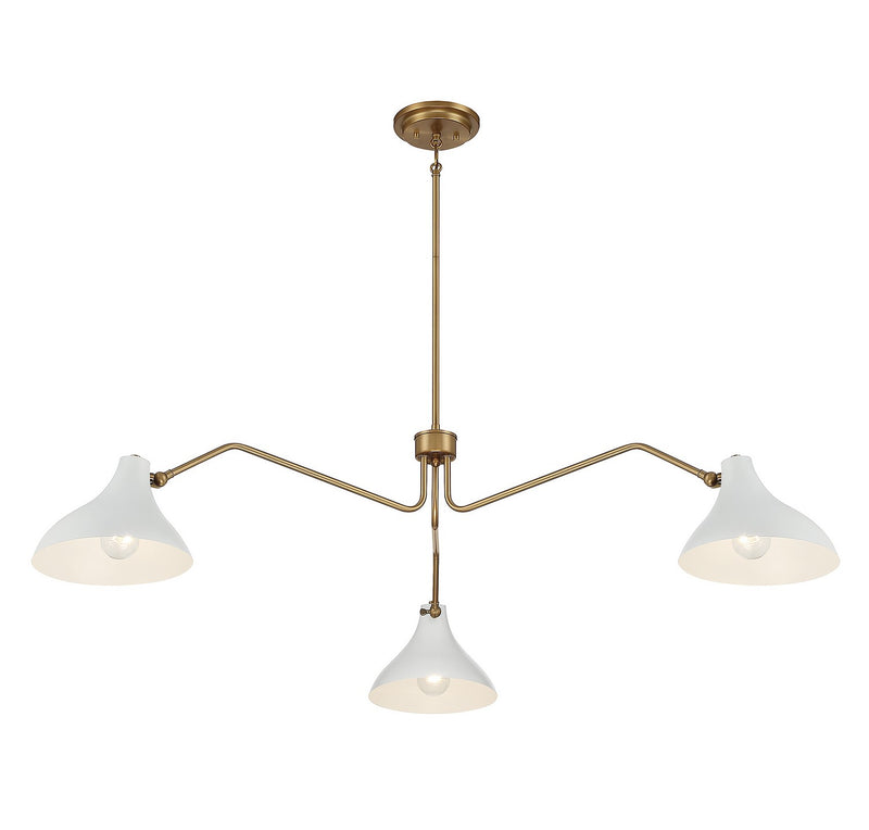 Meridian M7019WHNB Three Light Pendant, White with Natural Brass