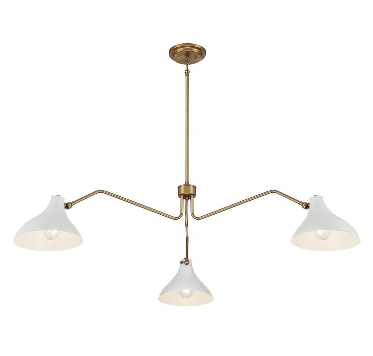 Meridian M7019WHNB Three Light Pendant, White with Natural Brass