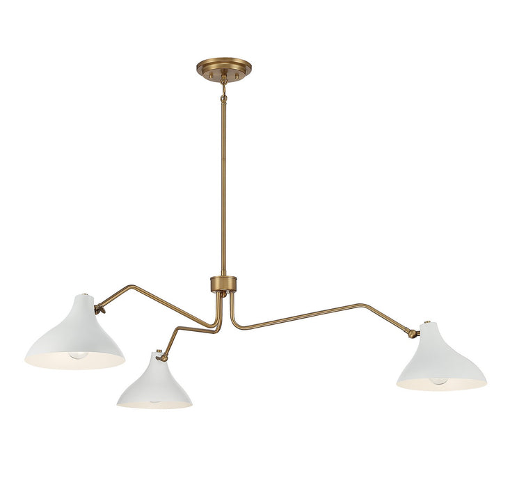 Meridian M7019WHNB Three Light Pendant, White with Natural Brass