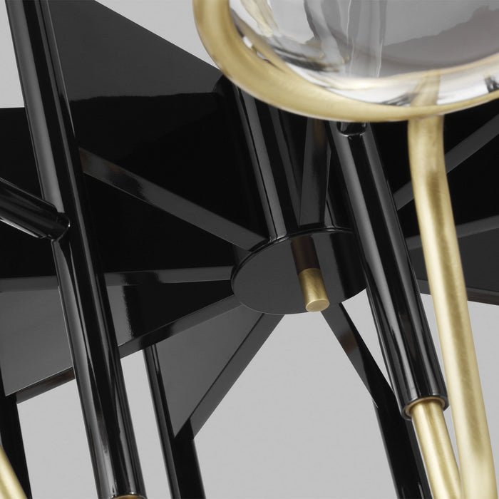 Visual Comfort Modern 700CRBY9BNB-LED927-277 LED Chandelier, Glossy Black/Natural Brass