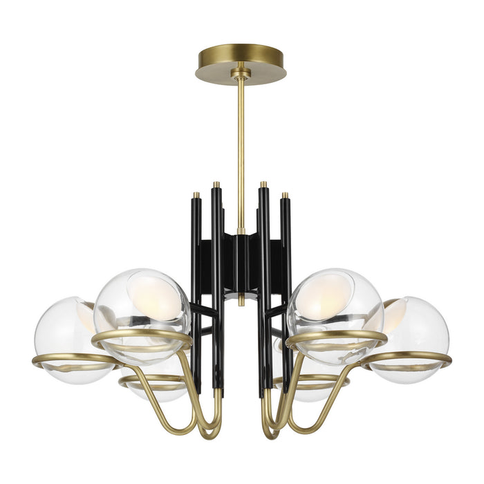 Visual Comfort Modern 700CRBY6BNB-LED927 LED Chandelier, Glossy Black/Natural Brass