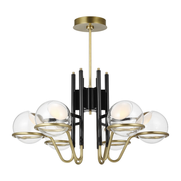 Visual Comfort Modern 700CRBY6BNB-LED927-277 LED Chandelier, Glossy Black/Natural Brass