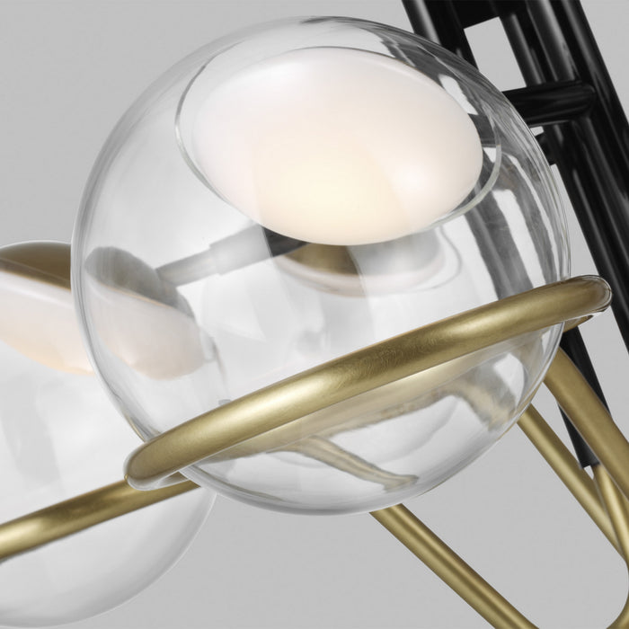 Visual Comfort Modern 700CRBY6BNB-LED927-277 LED Chandelier, Glossy Black/Natural Brass