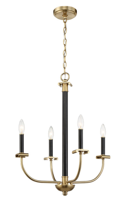 Craftmade 54824-FBSB Four Light Chandelier, Flat Black/Satin Brass