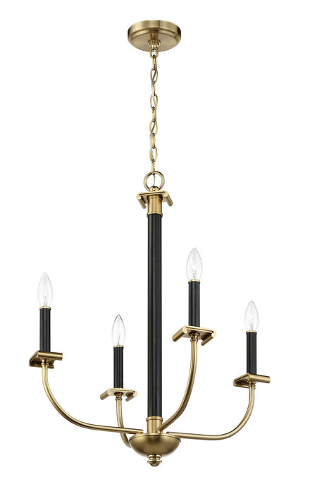 Craftmade 54824-FBSB Four Light Chandelier, Flat Black/Satin Brass