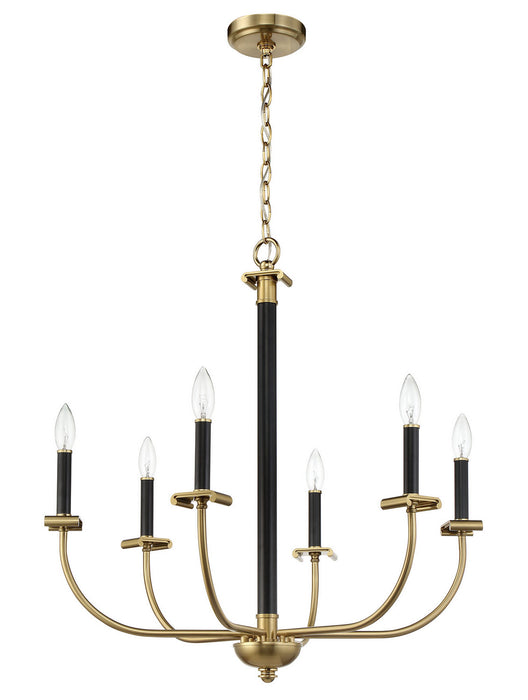 Craftmade 54826-FBSB Six Light Chandelier, Flat Black/Satin Brass