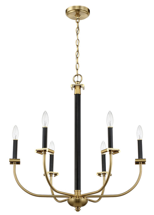 Craftmade 54826-FBSB Six Light Chandelier, Flat Black/Satin Brass