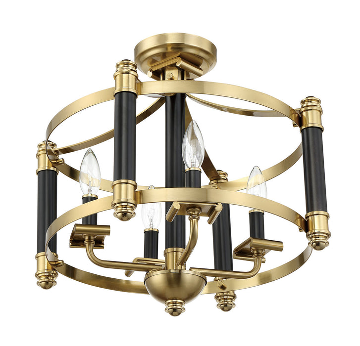 Craftmade 54854-FBSB Four Light Semi Flush Mount, Flat Black/Satin Brass