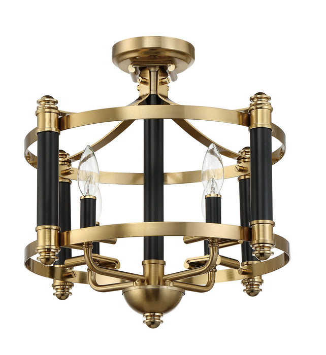 Craftmade 54854-FBSB Four Light Semi Flush Mount, Flat Black/Satin Brass
