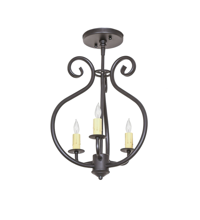 Meyda Tiffany 247884 Three Light Flushmount, Black Satin Wrought Iron