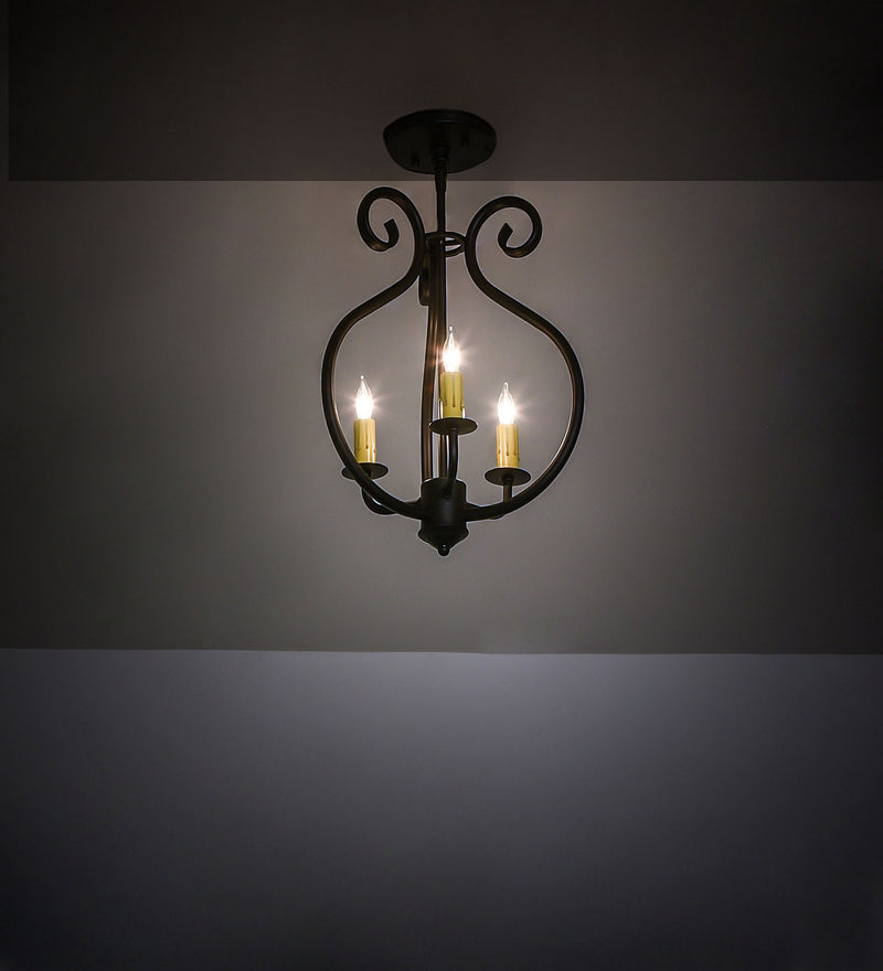 Meyda Tiffany 247884 Three Light Flushmount, Black Satin Wrought Iron
