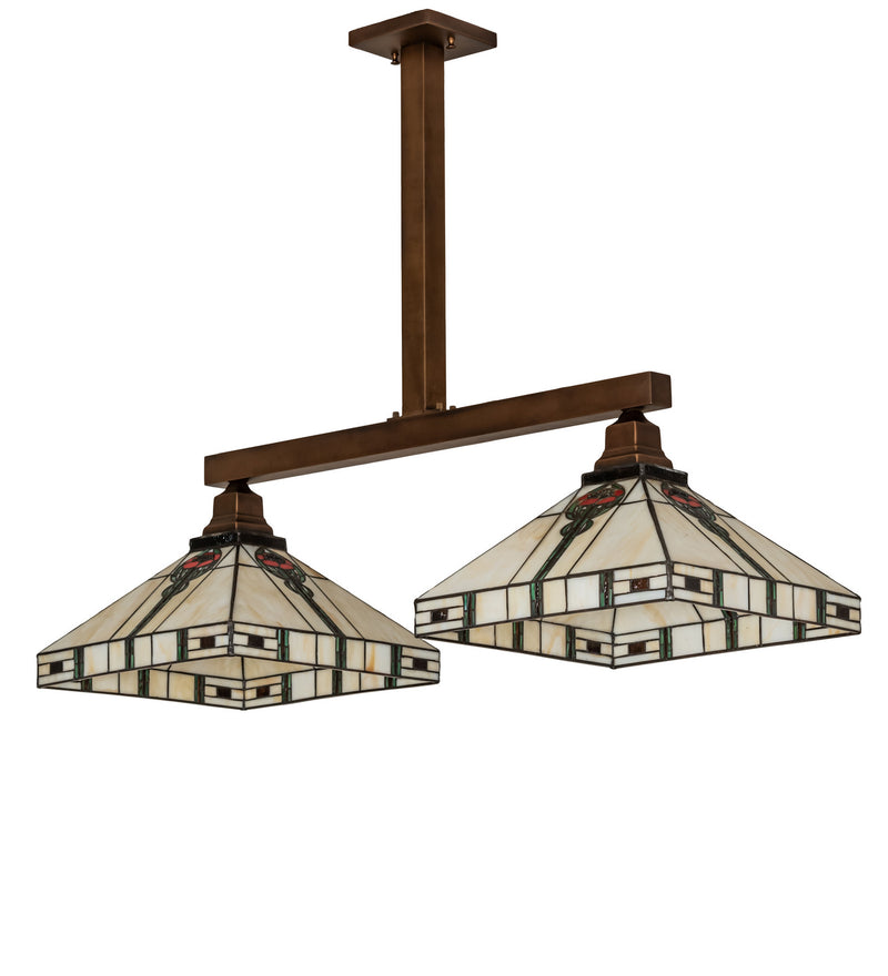 Meyda Tiffany 250066 Two Light Island Pendant, Craftsman Brown