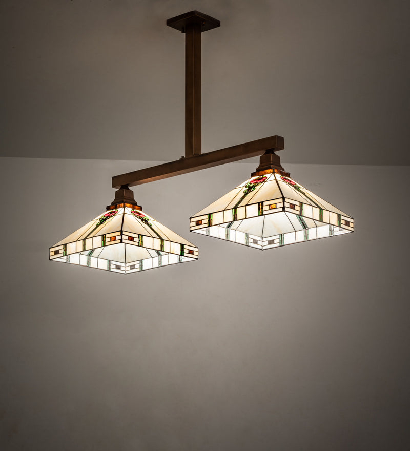 Meyda Tiffany 250066 Two Light Island Pendant, Craftsman Brown