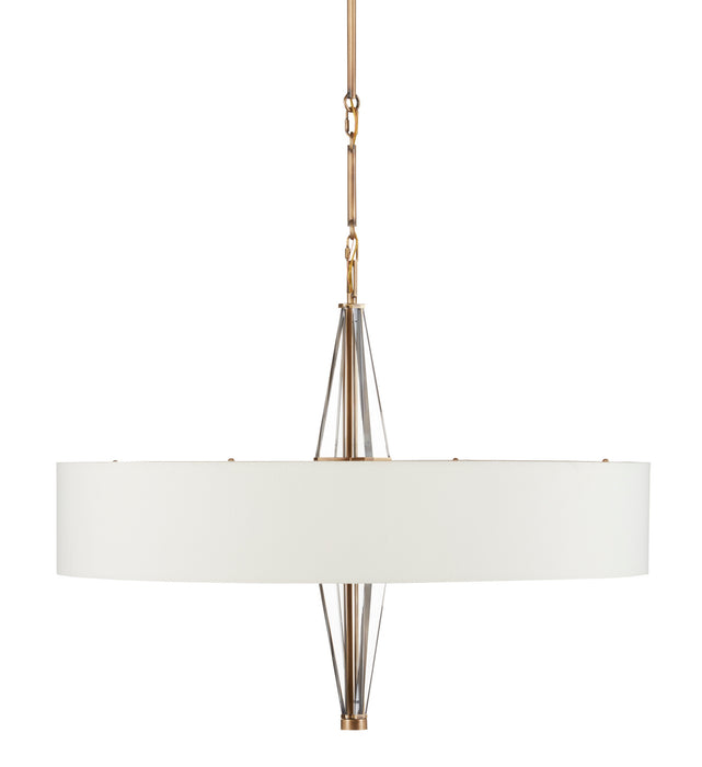 Currey and Company 9000-0828 Six Light Chandelier, Antique Brass/Clear/Off White