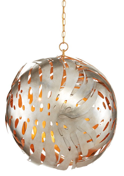 Currey and Company 9000-0841 Three Light Chandelier, Contemporary Silver Leaf/Contemporary Gold Leaf