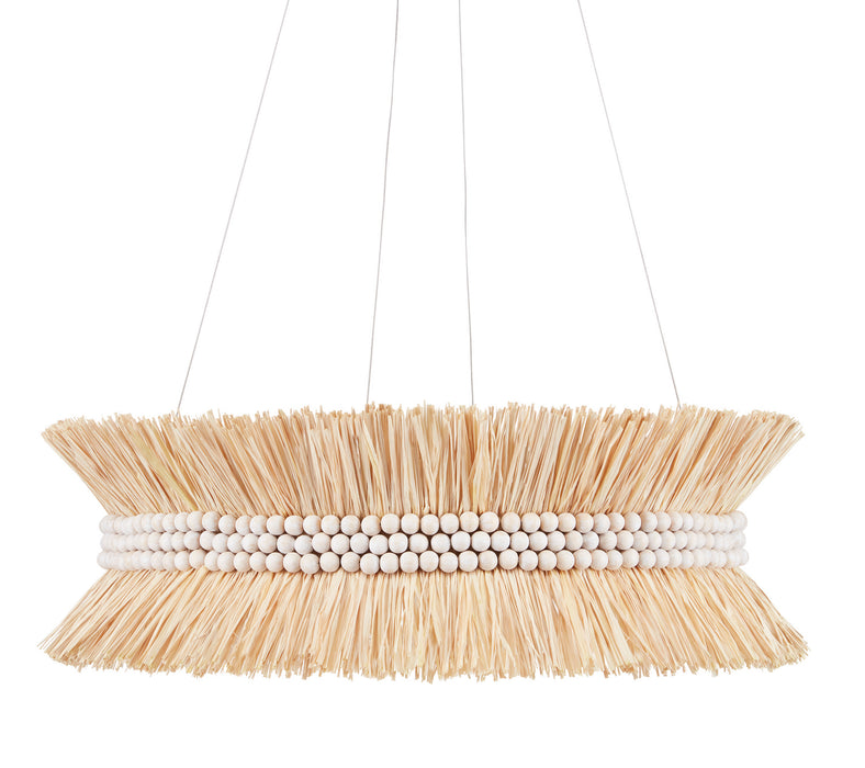 Currey and Company 9000-0875 Six Light Chandelier, Sugar White/Natural Raffia