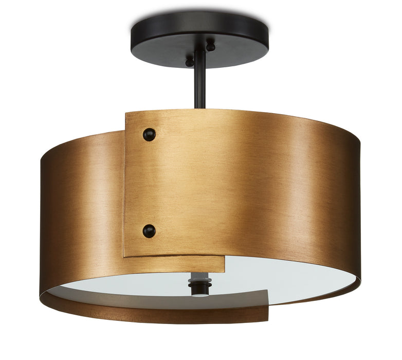 Currey and Company 9999-0063 One Light Semi-Flush Mount, Antique Brass/Black