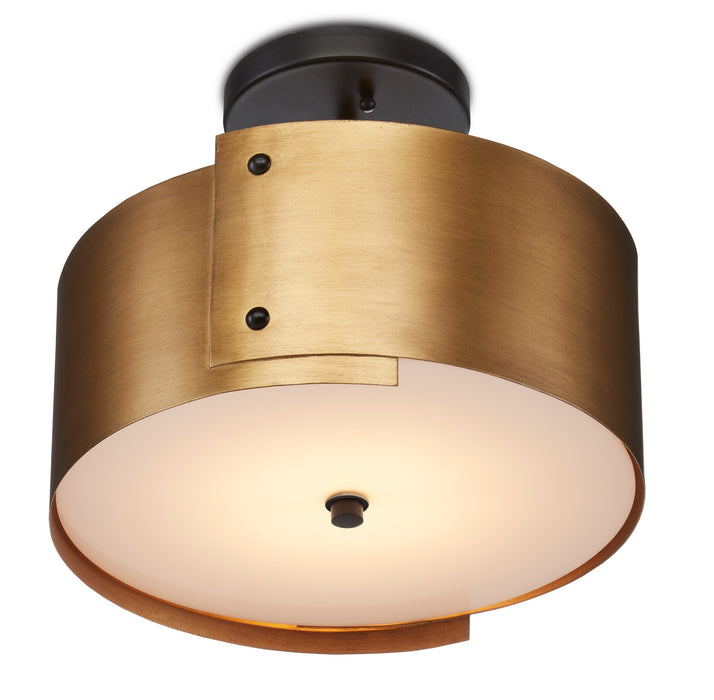 Currey and Company 9999-0063 One Light Semi-Flush Mount, Antique Brass/Black