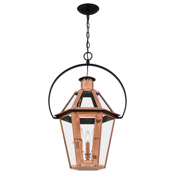 Quoizel BURD1918AC Three Light Outdoor Hanging Lantern, Aged Copper