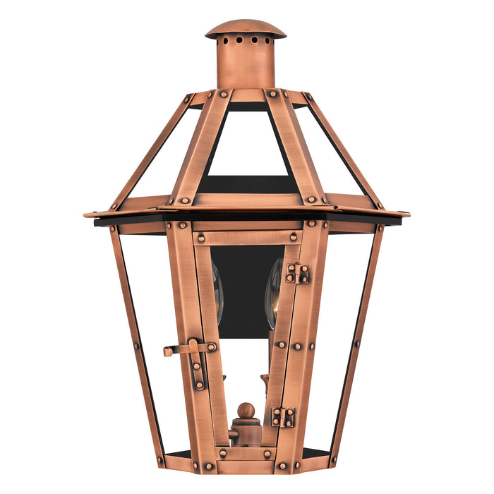 Quoizel BURD8413AC Two Light Outdoor Wall Lantern, Aged Copper