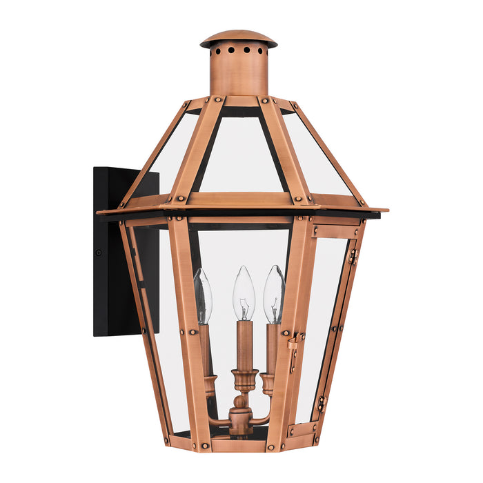 Quoizel BURD8415AC Three Light Outdoor Wall Lantern, Aged Copper