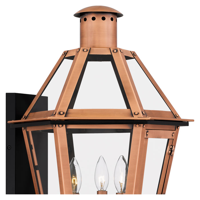Quoizel BURD8415AC Three Light Outdoor Wall Lantern, Aged Copper