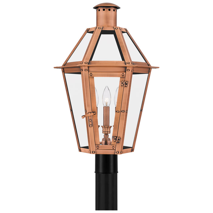 Quoizel BURD9015AC Three Light Outdoor Post Lantern, Aged Copper