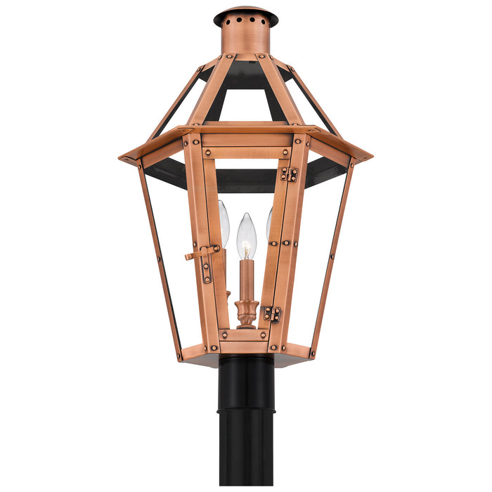 Quoizel BURD9015AC Three Light Outdoor Post Lantern, Aged Copper
